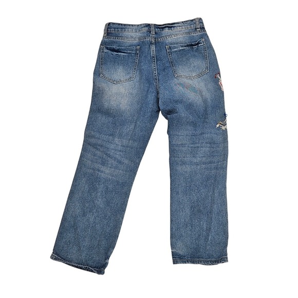 Tempo Paris Design Distressed Embroidered Jeans Ripped Denim Flower Design - Picture 2 of 10